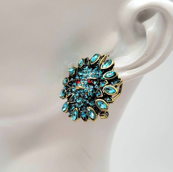 Heidi Daus Blue Topaz Swarovski Crystal Lion Stud Earrings w/ Glowing Red Eyes - Picture 7 of 11